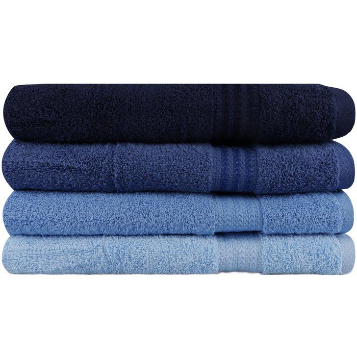 Ensemble de 4 serviettes de bain - 70 x 140 cm - Bleu