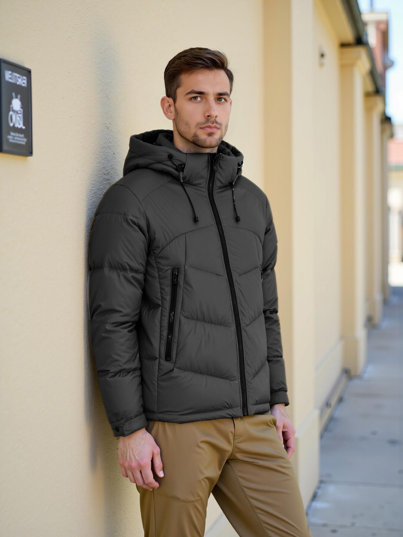 

Cinemore 2025 Winter Coat Men s Down Jacket with Pockets, Warm, Drawstring, Hooded, Short Parka Men s 8006 L чорний