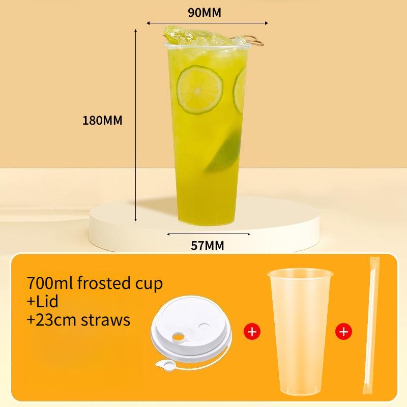 90mm Mouth Commercial PP Injection Cups  Disposable Milk Tea Cups with Lids Thickened High Transparent Plastic Drink CupsLarge Caliber Straws
