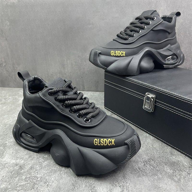 2024 Spring & Fall Men's Trendy Thick Sole Leather Sneakers - Non-slip & Wear-resistant.