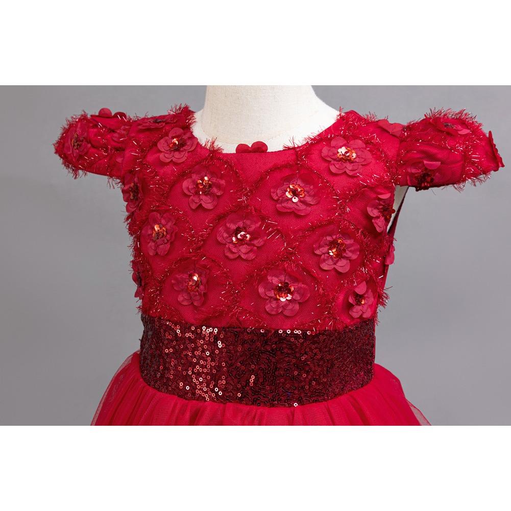 2026 Mädchenkleider Mittelgroße und Große Kinder Puffärmel Pailletten Hochzeit Blumenmädchen Klavieraufführung Prinzessinnenkleider Lang Lieblingskleid des Mädchens