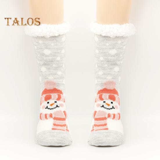 1 Paar Wintersocken mit Cartoon-Weihnachtsmann- und Elch-Print, mit Plüsch gefüttert, wärmespeichernd, Weihnachts-High-Tube-Socken, Beinwärmer, Herbst-Winter-Bodensocken, Weihnachtsgeschenk