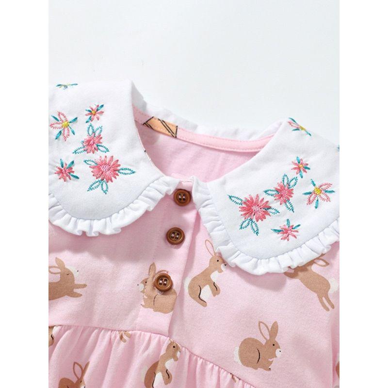 Girls' Pink Lapel Dress Baby Short-Sleeved Pure Cotton Babydoll Shirt Kidsren's Summer Dress Kidsren's Embroidered Princess Dress