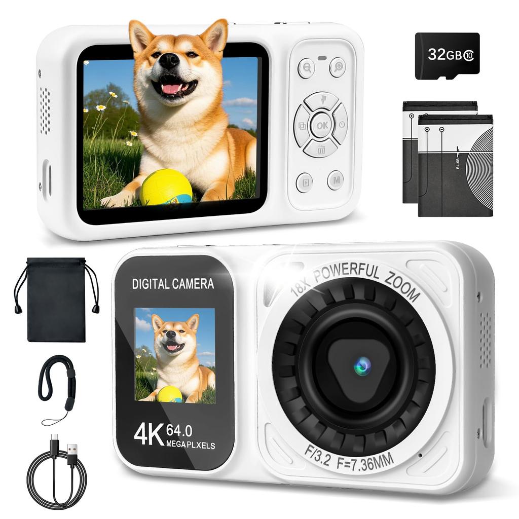 UNEEDIT 4K 64MP 30FPS Digital Camera Dual Compact Digital Camera with 32GB 18X Digital Image Lightweight and 4K Two Japanese Instruction Manual