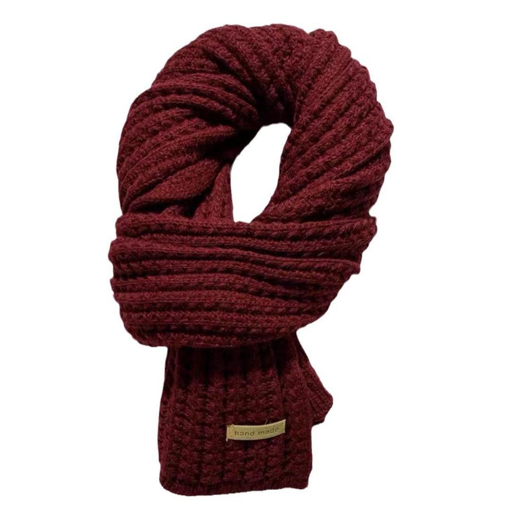 Versatile Korean-Style Red Knitted Wool Scarf for Women - 2025 New Winter High-End Couple Neck Warmer Gift