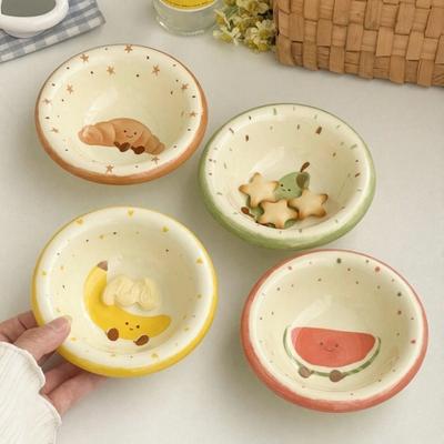 Keramische Borden Schattig Dinerbord met Croissant Watermeloen Peer Banaan Patroon Klein Voorgerechtbord voor Thuis Keuken