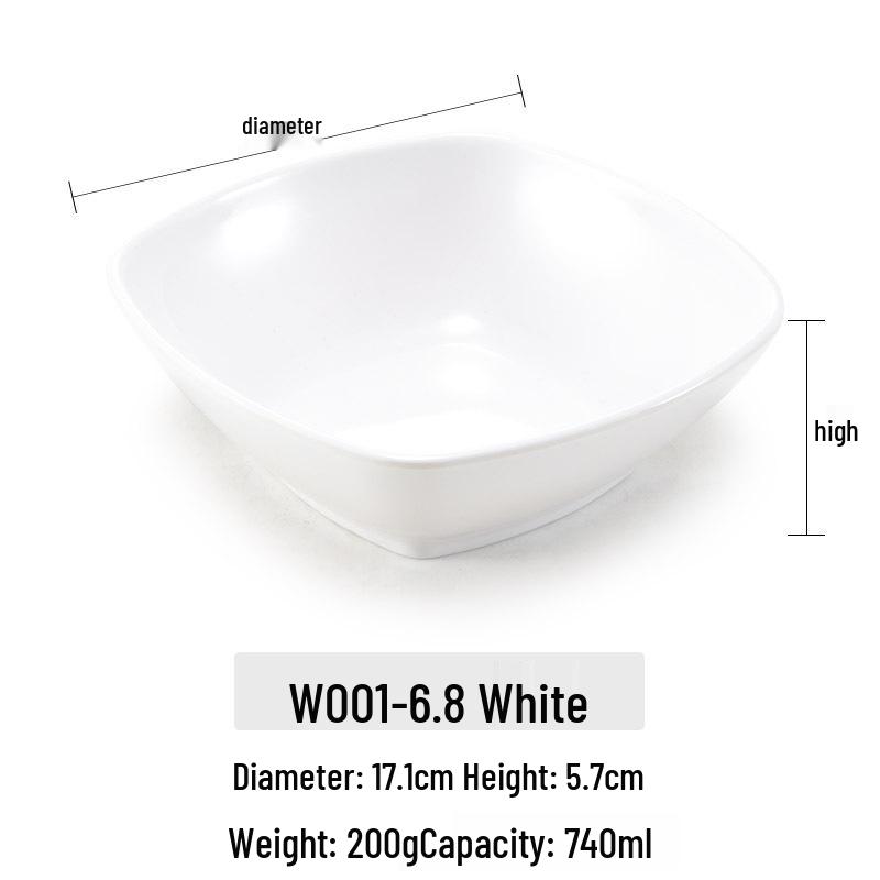 Melamine Imitation Porcelain Square Plastic Bowl for Restaurants and Hotels - Perfect for Fast Food, Barbecue, Bibimbap, and Desserts.