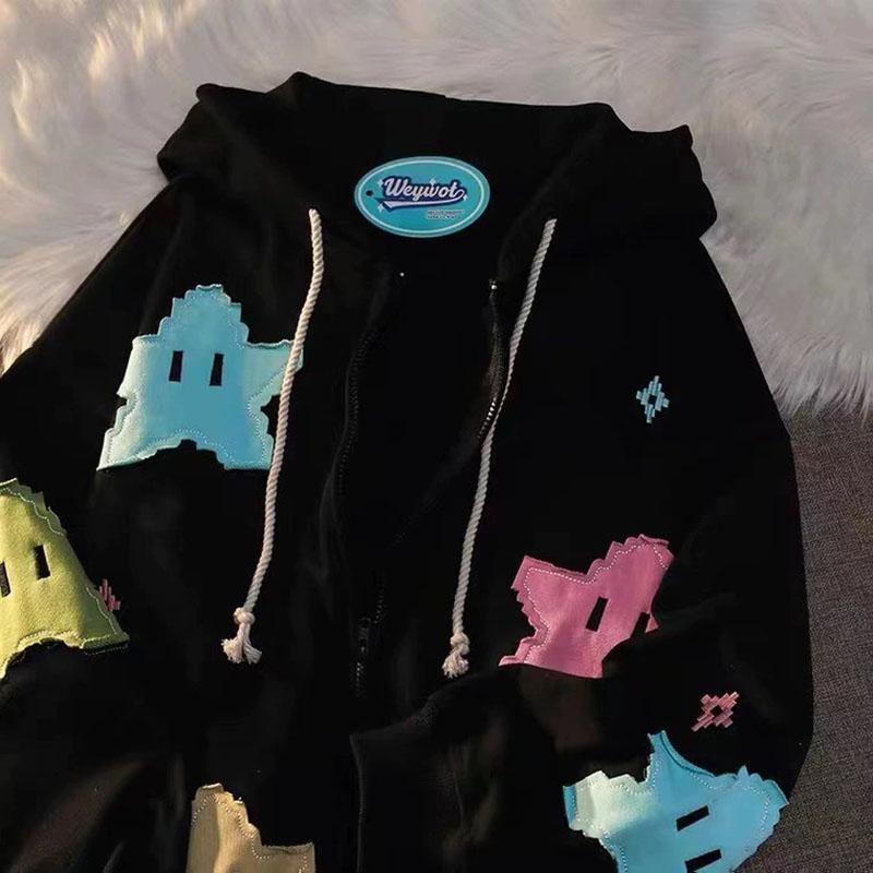 Five-pointed Star Cartoon Hooded Women s Pullover Hoodie Jacket Woman Sweatshirts XS чёрный