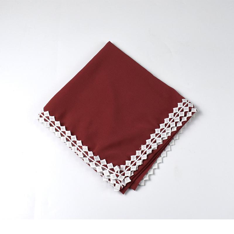 Muslim Chiffon Hijab Scarf for Women Lady Lace Trim Solid Square Head Wrap Shawl Female Jersey Hijabs Scarves Islamic Turban