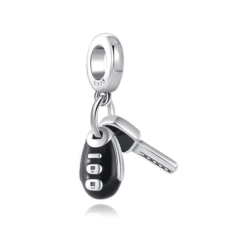 European 925 Silver Black Key Flower Pendant Fit Original Diy Bead Charm Armbånd Halskjede Trinket Smykker 925 Silver