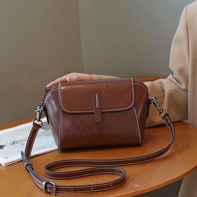 New Leather Women's Bag Oil Wax Cowhide Shoulder Bag Versatile Casual Fashion Portable Messenger Shell Bag