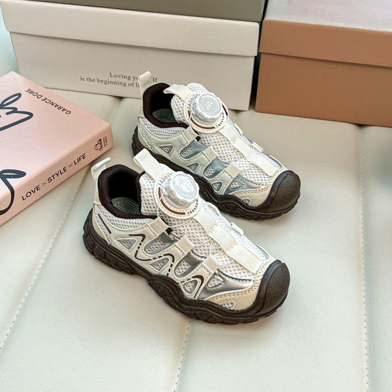 Spring Summer Kids Breathable Mesh Rotary Buckle Sneakers Unisex Children Casual Chunky Daddy Shoes 25 коричневый