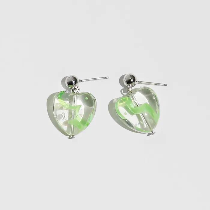 Green Marbling Heart Earrings
