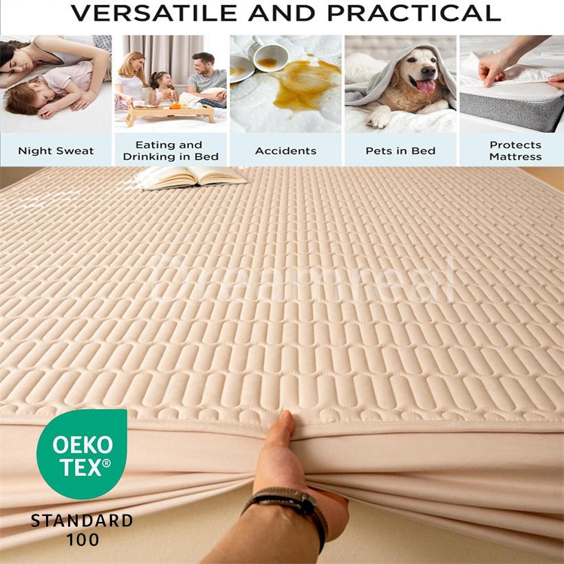 Soft Waterproof Bed Cover Double Queen King Couple Bed Fitted Sheet Breathable Noiseless Washable Bed Mattress Cover Protector