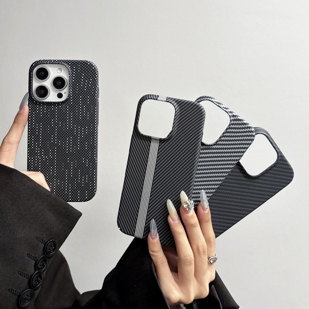 Retro Carbon Fiber Kevlar Pattern Hard Case For iPhone 17 Air 16 15 14 Plus 13 12 Pro Max 11 Lines Texture Bumper Cover