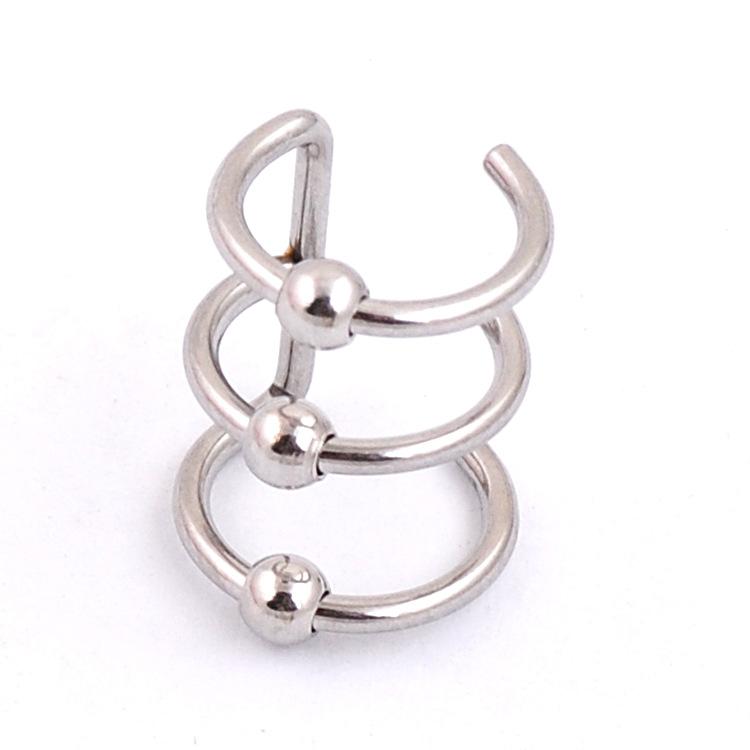 Menneskelig Punktering Rustfritt Stål Tre-Sirkel Sveisekule Øreklemmer Ørespenner Uten Hull C-Formede Øredobber Øredobber