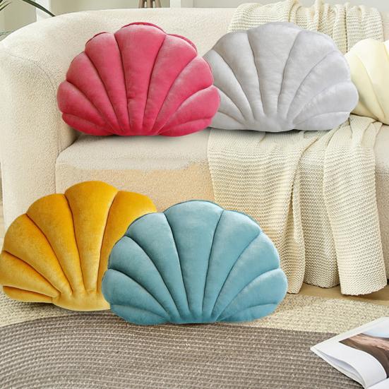 3D Velvet Shell Pillow Soft Insert Seashell Ocean Beach Theme Throw Pillow Cozy Cushion for Home Sofa Office Couch