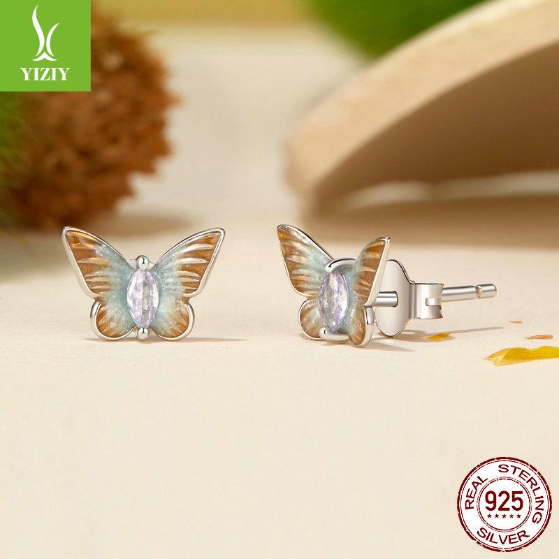 Silver Gradient Oil Drop Butterfly Earrings, S925 Sterling Silver Fashion Jewelry