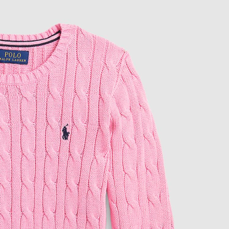 Polo Ralph Lauren SS24 Solid Logo Cable Knit Crewneck Sweater Kids Sweater Pink CWPOSWEB6820501-650