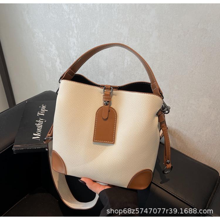 2025 Spring/summer New Bag Women's Contrast Fashion Bucket Bag High-end Niche Versatile One-shoulder Crossbody Bag