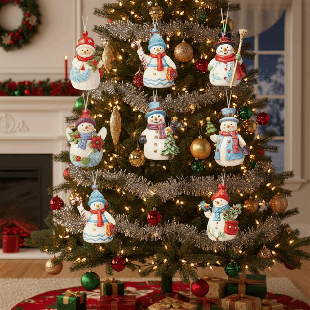 18Pcs with Lanyard Wooden Snowman Pendant Christmas Tree Decorations Christmas Tree Decor