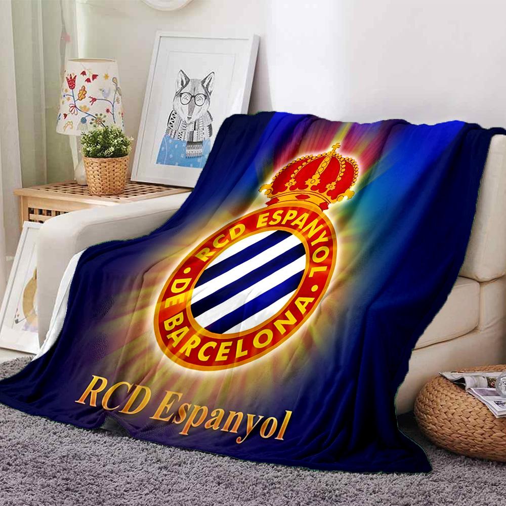 Couverture en Flanelle du Stade Espanyol, Polyester Doux, Design Moderne, Toutes Saisons pour le Camping, les Voyages, Cadeaux pour les fêtes ou les anniversaires