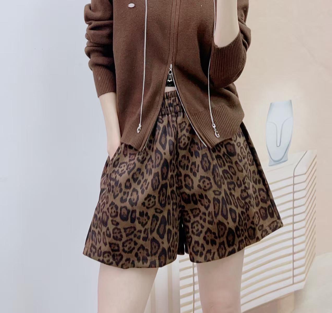 Spring 2026 Leopard Print A-line Wide-leg Casual Shorts L (up to 125 jin)