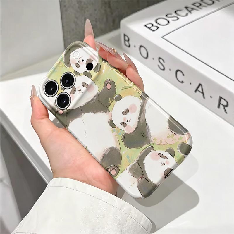 Chubby Fluffy Panda Pile Graphic Art Film Aesthetic Protective Shockproof Bumper Phone Case Cover For iPhone 14 15 16 17 Pro Max Plus