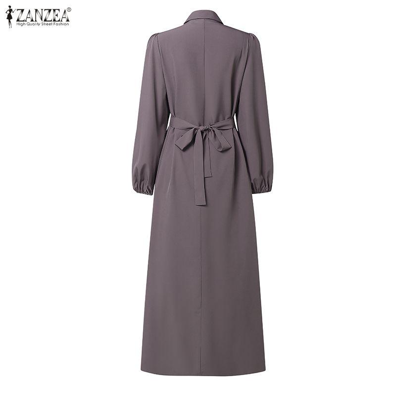 ZANZEA Dámské ležérní límec s dlouhým rukávem, volné dlouhé šaty