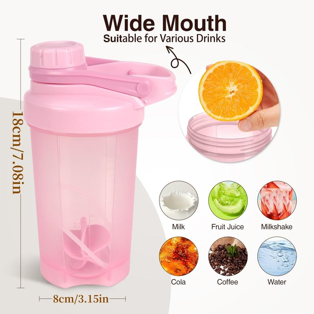 1/2 Stück 500ml Mixer Shaker Flasche mit Shakerkugel Plastik Protein Pulver Shakes Auslaufsichere Becher für Workout Fitness Gym Sport