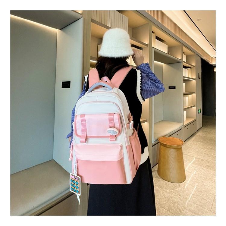 Backpack Women's School Bag Junior High School Student Large Capacity Student Backpack Lightweight Versatile Contrast Color Backpack