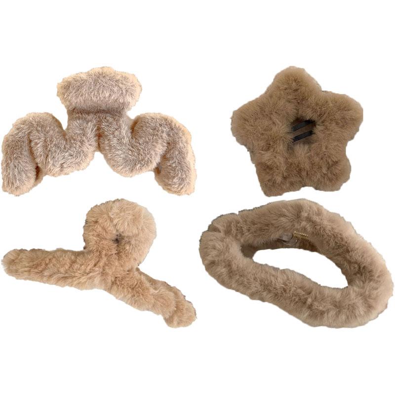 Set of 4/8 Autumn and Winter Short Plush Solid Color Hair Claws for Women Holiday Atmosphere Shark Clip Hair Accessories
