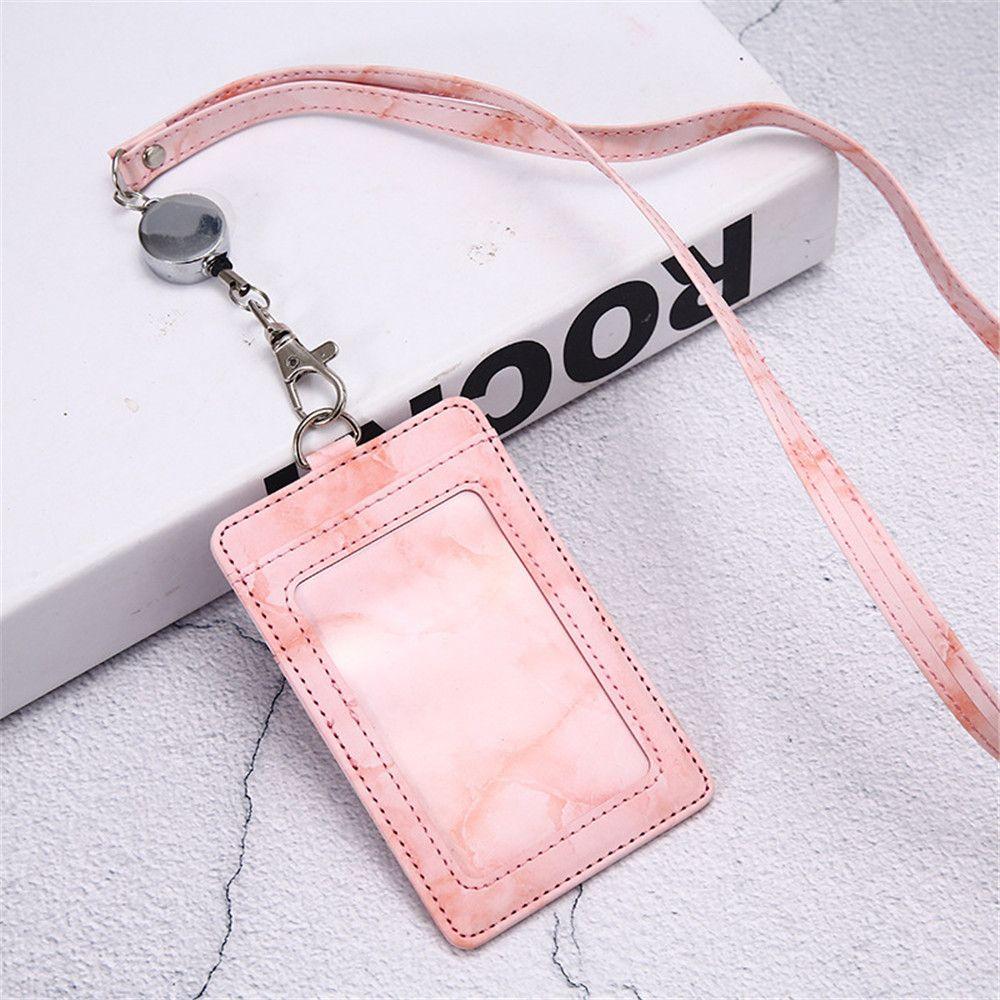 Lanyard Strap Marble Pattern PU Leather ID Cards Wallet Case Neck Lanyard Badge Holder Card Holder