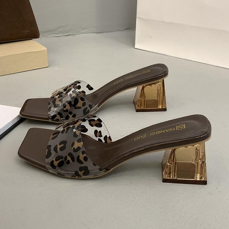 French summer 2025 new fairy skirt beach crystal heel thick heel open-toed cool slippers women's sandals