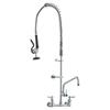 Commercial Faucet with Pre-Rinse Sprayer, 36" Height, 8" Center, 12" Swing Spout, Wall Mount Kitchen Sink Faucet, Brass Constructed Device with Pull