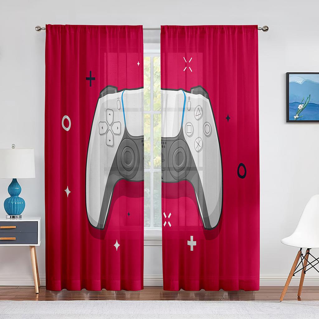 Durchsichtiger Voile-Vorhang für Jungen und Mädchen, Gamepad, Videospiel-Controller, Tüllvorhänge für Wohnzimmer, Schlafzimmer, Dekoration