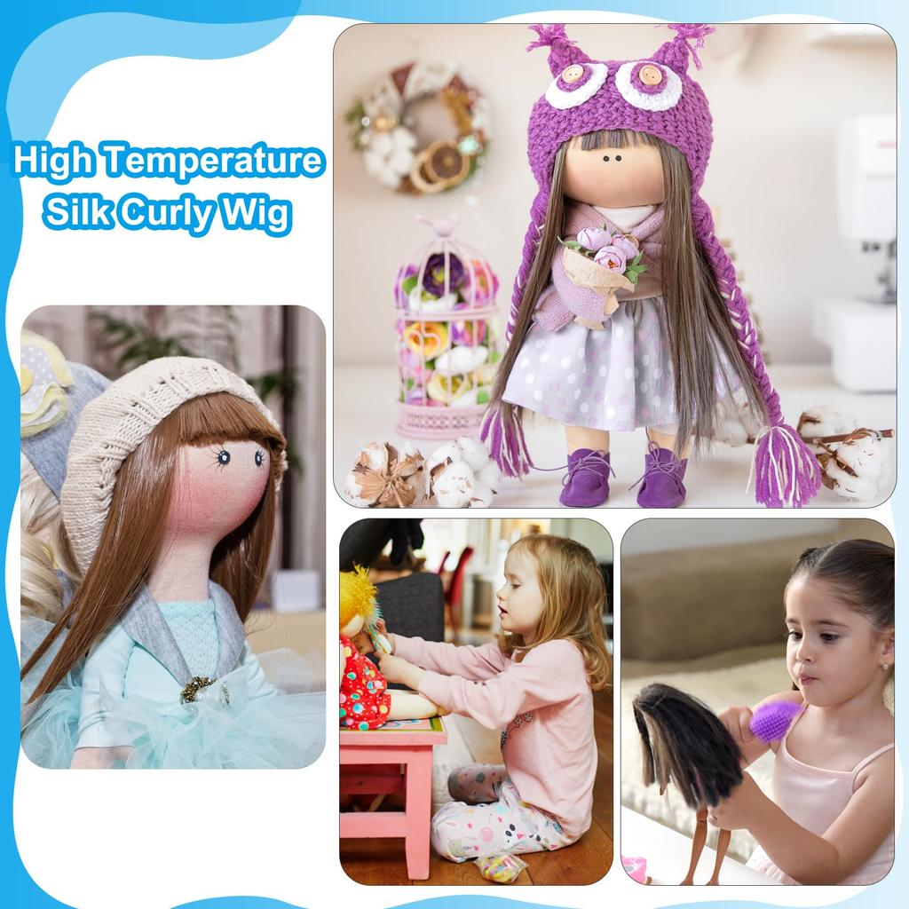 PATIKIL 15cm Doll Wig Set of 6, High-Temperature Silk Straight Wig, Doll Hair Styling Kit, DIY Handmade Accessory, Yellow