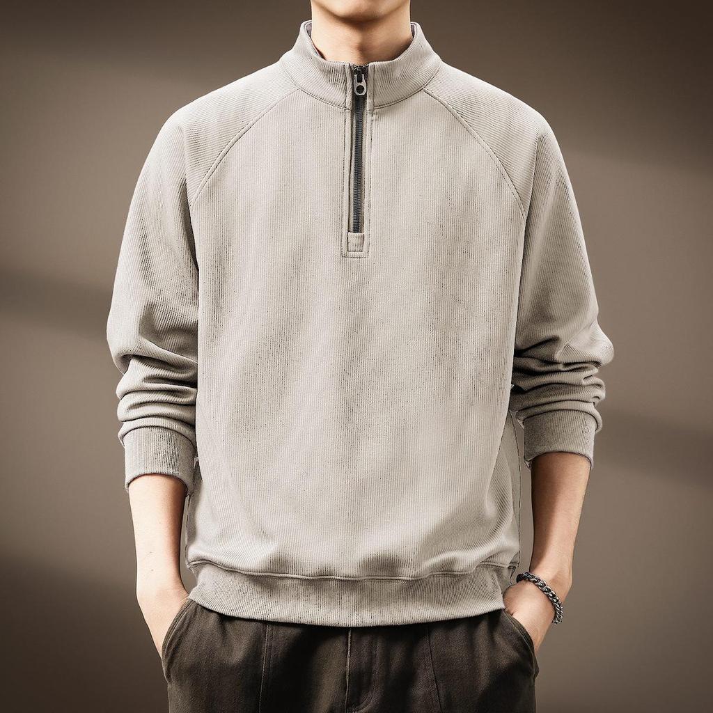 Men's Retro Half-Zip Heavyweight Hoodie - Winter Velvet, Loose Fit, Stand Collar, Large Size.