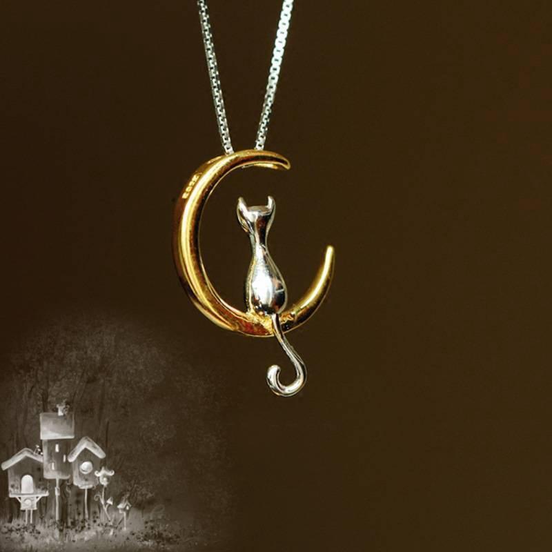 Exquisite Cute Cats Moon Pendant Necklace For Women Romantic Charm Chain Jewelry