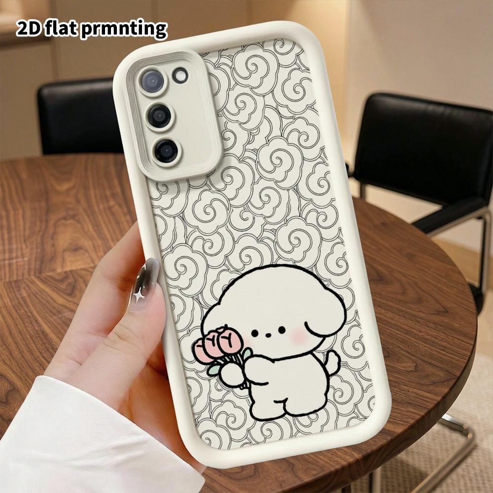 Phone Case: 2D Flat Samsung Galaxy A34 A35 M05 M06 S20 S22 S21 FE Plus 5G Protective Case, Bouquet Little White Dog, Christmas and Halloween Gifts