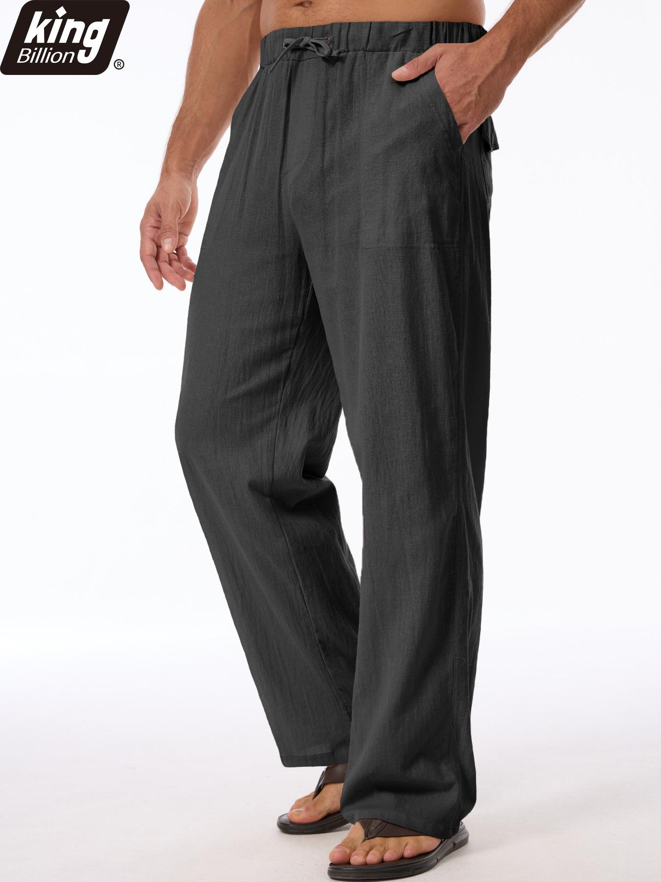

Men s Linen Blend Drawstring Waist Pants - Lightweight Breathable Loose Fit Casual Beach Lounge Trousers with Pockets S чёрный