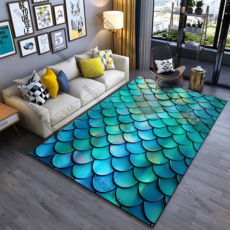 Colorful Iridescent Fish Scales Carpet Yoga Living Room Room Decor Children's Crawling Mat Doormat Area Rug Games Mat