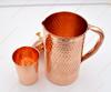 Kupfer-Wasserkrug mit 1 Glas für Trinkwasser, Gehämmertes Kupfertopf-Set
