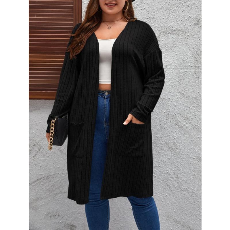 Spring and autumn thin large size ladies casual long sweater cardigan, loose and comfortable ladies unbuttoned knitted jacketHF23047