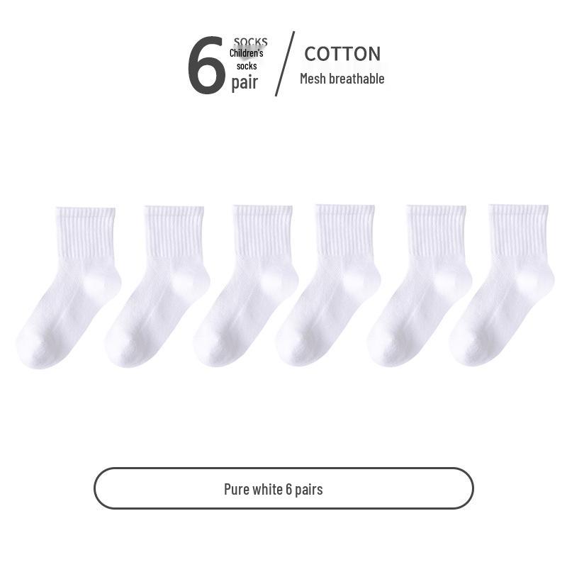 Kids' White Cotton Mid-Calf Socks - Spring/Summer Thin Mesh for Boys & Girls