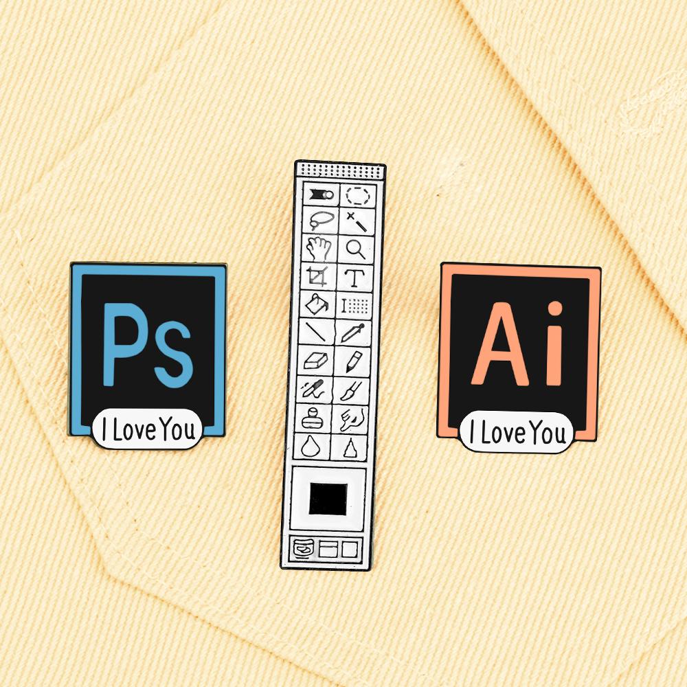Cartoon Brooch Photoshop Toolbar Ps Ai Enamel Pins Classic Simple Custom Badge Backpack Denim Lapel Pin Jewelry Gift for Friends