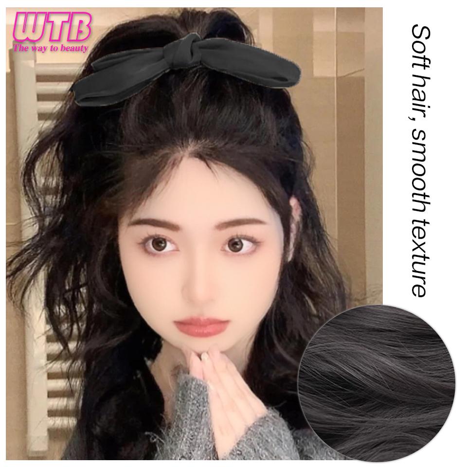 WTB Damen-Haarverlängerung, synthetischer kurzer, lockiger Pferdeschwanz, Clip-Haarverlängerung, schwarzbrauner Pferdeschwanz