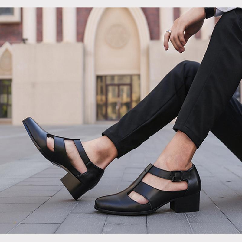 Nuove Sandali da Uomo in Vera Pelle Estivi Nero Puro Aumenta Altezza 6cm Moda Moderni Tacchi Scarpe da Festa Uomo Marchio Calzature Maschili