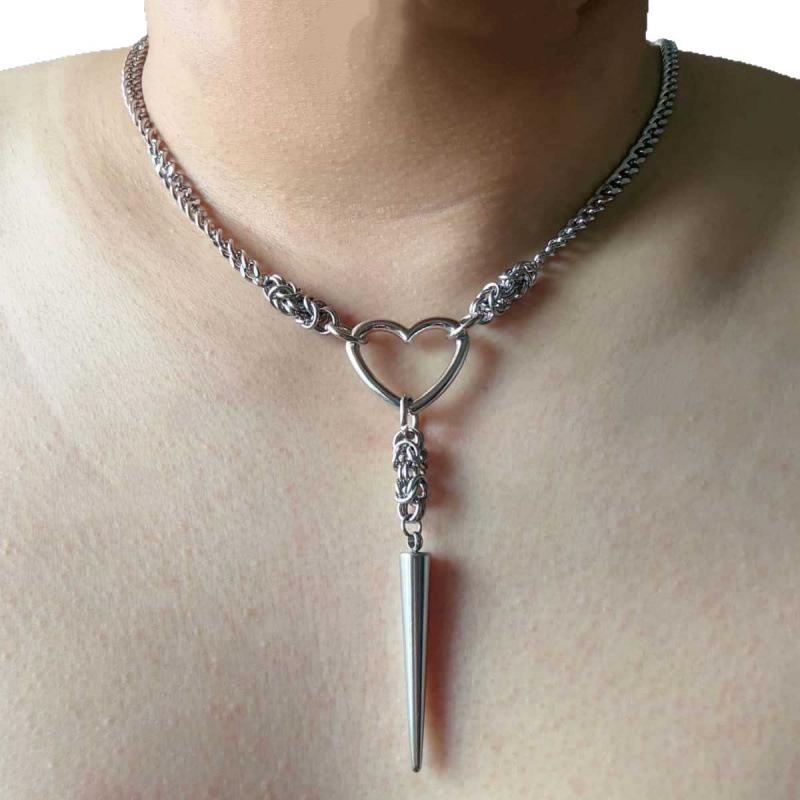 Unisex Titanium Steel Rivet Heart Necklace - Trendy Hip Hop Chain for Men