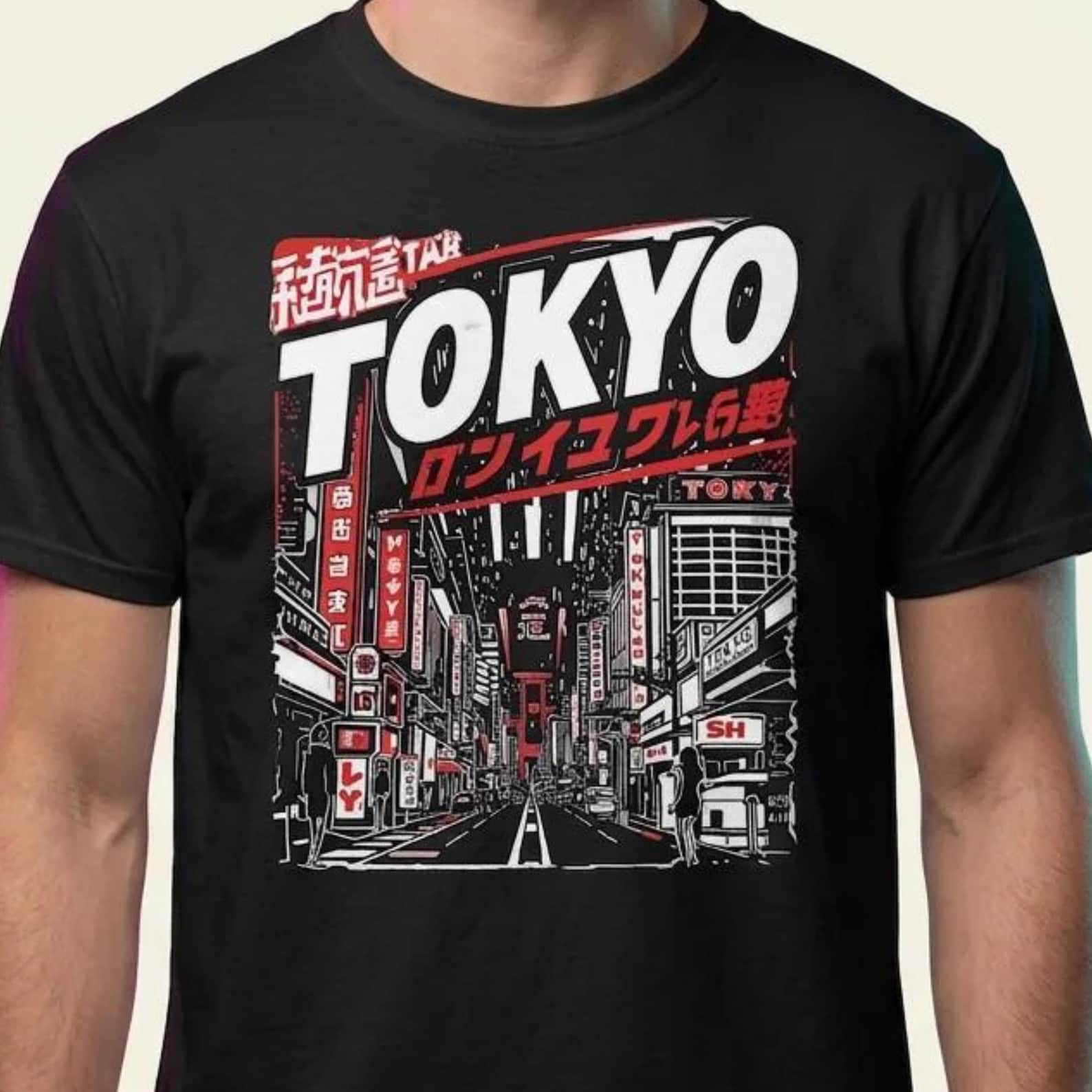 Tokyo Street Graphic T-Shirt | Japanese Cityscape Neon Tee | Urban Aesthetic Shirt | Japan Lover Gift | Anime Streetwear Top | Unisex L
